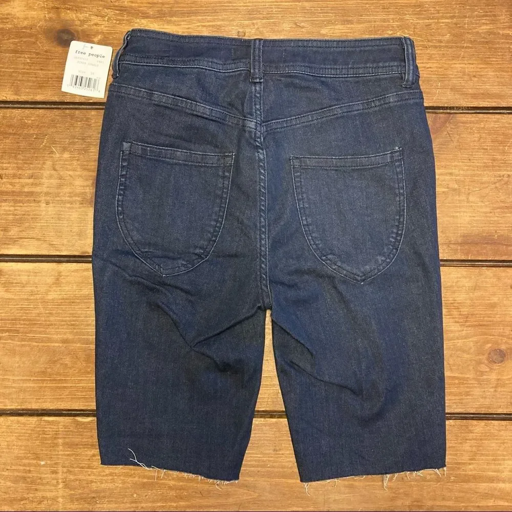 Free People Cut Off Denim Biker Shorts Size 26 NWT Dark Wash